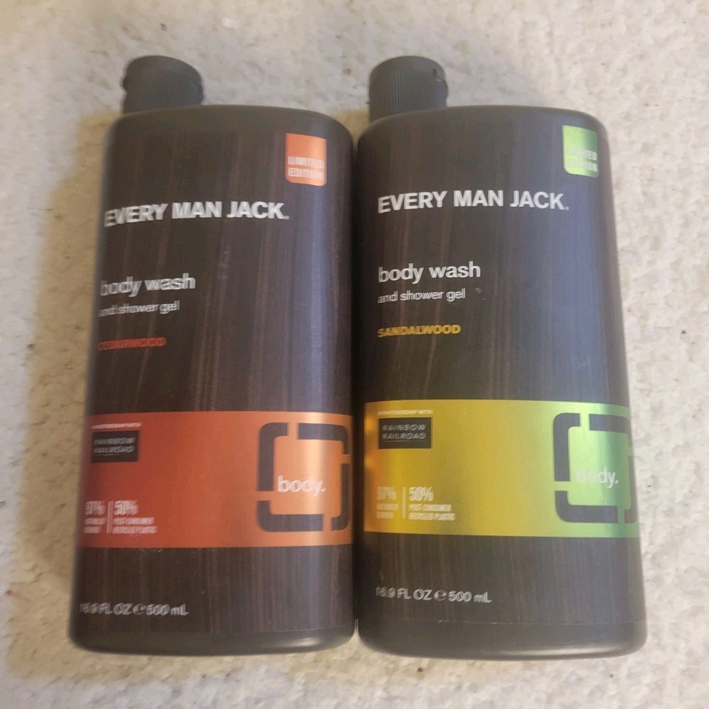 Every Man Jack Body Wash Lot of 2 Cedarwood Sandalwood 16.9 oz Men's Shower Gel